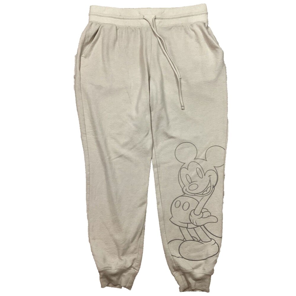 Disney - Mickey Mouse - Women's Sz Large - Beige Sweatpants - Tapered Ankle
